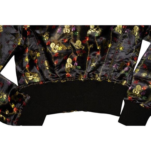 Lot29 Y2K Black Satin Skull Print Cropped Zip Hoodie Jacket Gold Logo Women’s M - Picture 11 of 13